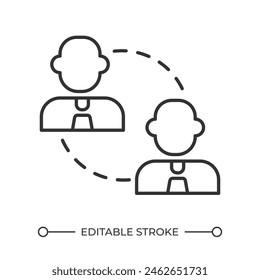 Lineares Symbol für Unternehmen. Geschäftspartnerschaft. B2b-Geschäftsmodell. Netzwerkbetrieb. Internet-Handel. Dünne Linien-Illustration. Kontursymbol Umrisszeichnung der Vektorgrafik. Bearbeitbarer Strich