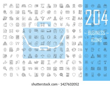 Business linear icons big set. Thin line contour symbols. Financing and budget. Business analytics. Delivery, logistics and distribution. Isolated vector outline illustrations. Editable stroke