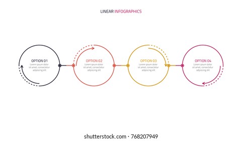 Business linear infographic design with circles.Timeline for workflow, diagram, presentation, four options