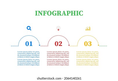 Business Linear Infographic Half Circle.  Timeline With 3 Steps Or Options. Can Be Used For Workflow Layout, Diagram, Report, Web Design And Presentation. Creative Concept For Vector Three Element.