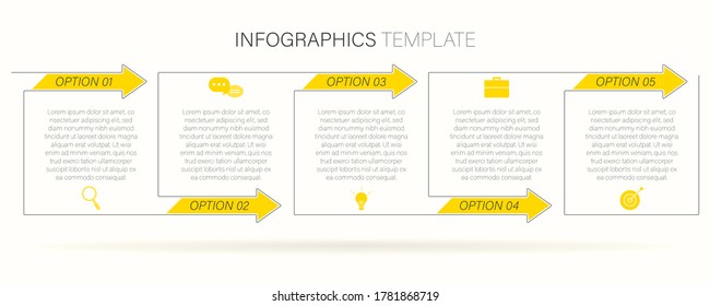 Business linear text box infographic, Timeline process with 5 options, arrows, Vector illustration