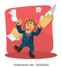 business lion angry with folder flying