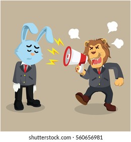 business lion angry at business rabbit