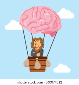 business lion flying with air balloon brain