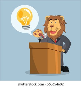 business lion giving speech his innovation