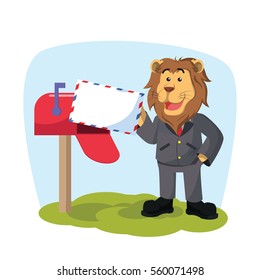 business lion holding envelope
