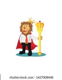 business lion king holding crown stick