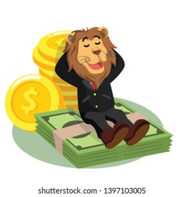 business lion laying on money