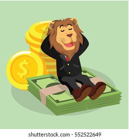 business lion laying on money