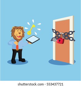 business lion with locked door