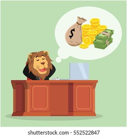 business lion thinking about money