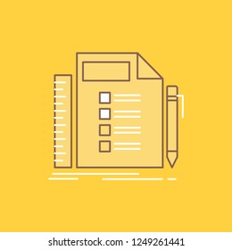 Business, list, plan, planning, task Flat Line Filled Icon. Beautiful Logo button over yellow background for UI and UX, website or mobile application