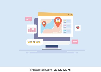 Business listing optimization, Small business SEO, Local business SEO strategy - vector illustration with icons