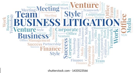 Business Litigation word cloud. Collage made with text only.
