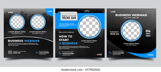 Business live stream social media post template. Modern promotional square banner.