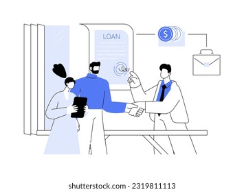Business loan abstract concept vector illustration. Happy business couple getting loan, financial services, commercial bank, corporate banking, successful deal and agreement abstract metaphor.
