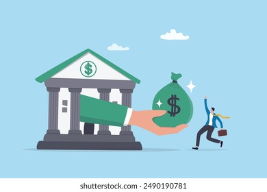 Business loan or bank offer money agreement, personal loan or entrepreneur and small business lending, debt or bank approval allowance concept, businessman business owner getting loan money from bank.