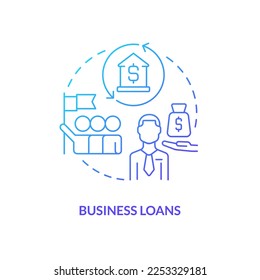 Icono de concepto de gradiente azul para préstamos empresariales. Apoyo financiero. Oferta bancaria para emprendedores abstracta idea ilustración de línea delgada. Dibujo de contorno aislado. Se usa una fuente Myriad Pro-Bold
