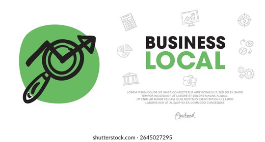 Business local a Modern Web Banner Concept Usando desenhado à mão ícone Doodle Gráficos.