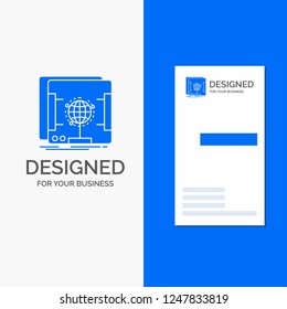 Business Logo for 3d, dimensional, holographic, scan, scanner. Vertical Blue Business / Visiting Card template.
