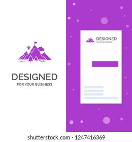 Business Logo for achievement, flag, mission, mountain, success. Vertical Purple Business / Visiting Card template. Creative background vector illustration