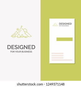 Business Logo for achievement, flag, mission, mountain, success. Vertical Green Business / Visiting Card template. Creative background vector illustration