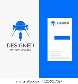 Business Logo for alien, space, ufo, spaceship, mars. Vertical Blue Business / Visiting Card template.