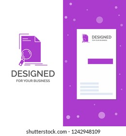 Business Logo for Analysis, document, file, find, page. Vertical Purple Business / Visiting Card template. Creative background vector illustration