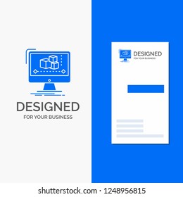 Business Logo for Animation, computer, editor, monitor, software. Vertical Blue Business / Visiting Card template.