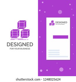Business Logo for Arrange, design, stack, 3d, box. Vertical Purple Business / Visiting Card template. Creative background vector illustration