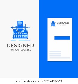 Business Logo for Article, blog, story, typewriter, writer. Vertical Blue Business / Visiting Card template.