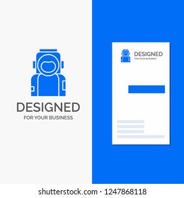 Business Logo for astronaut, space, spaceman, helmet, suit. Vertical Blue Business / Visiting Card template.