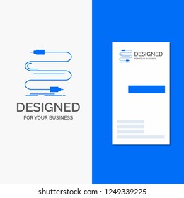 Business Logo for audio, cable, cord, sound, wire. Vertical Blue Business / Visiting Card template.