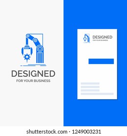 Business Logo for Automation, factory, hand, mechanism, package. Vertical Blue Business / Visiting Card template.