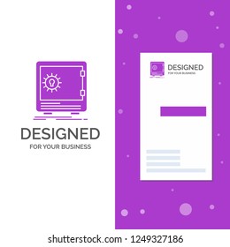 Business Logo for Bank, deposit, safe, safety, strongbox. Vertical Purple Business / Visiting Card template. Creative background vector illustration