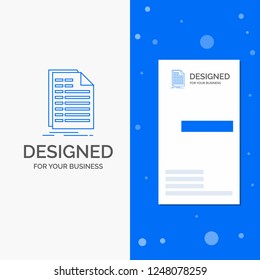 Business Logo for Bill, excel, file, invoice, statement. Vertical Blue Business / Visiting Card template