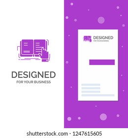 Business Logo for book, lesson, study, literature, reading. Vertical Purple Business / Visiting Card template. Creative background vector illustration