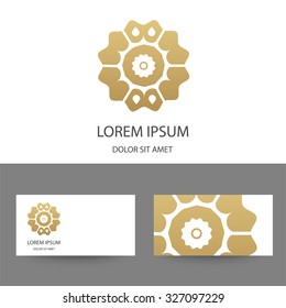 Business logo for boutique, hotel, jewelry, fashion, resort, spa. Golden floral symbol. Gold flower sign