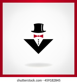 Logotipo del negocio. Vector de pajarita. Traje de hombre.