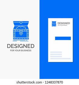 Business Logo for Box, chest, gold, reward, treasure. Vertical Blue Business / Visiting Card template.