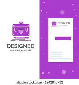 Business Logo for briefcase, business, financial, management, portfolio. Vertical Purple Business / Visiting Card template. Creative background vector illustration