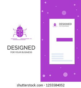Business Logo for Bug, bugs, insect, testing, virus. Vertical Purple Business / Visiting Card template. Creative background vector illustration