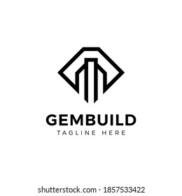 Business logo building and gem combination. Modern simple logo. Vector template