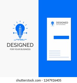 Business Logo for bulb, creative, solution, light, pencil. Vertical Blue Business / Visiting Card template.