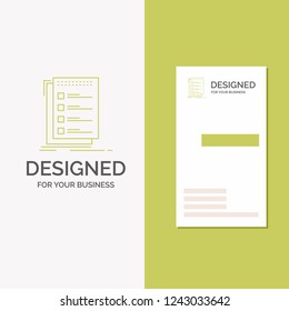 Business Logo for Check, checklist, list, task, to do. Vertical Green Business / Visiting Card template. Creative background vector illustration