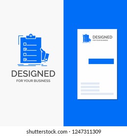 Business Logo for checklist, check, expertise, list, clipboard. Vertical Blue Business / Visiting Card template.