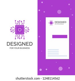 Business Logo for Chip, cpu, microchip, processor, technology. Vertical Purple Business / Visiting Card template. Creative background vector illustration
