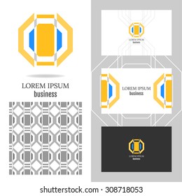 Business logo for the company. Vector polygon element for editing. Business card with logo for corporate, media, technology. Seamless geometric pattern
