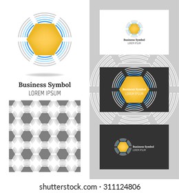 Business logo for the company. Vector polygon element for editing. Business card with logo for corporate, media, technology. Seamless geometric pattern