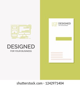 Business Logo for Computer, desktop, hardware, workstation, System. Vertical Green Business / Visiting Card template. Creative background vector illustration